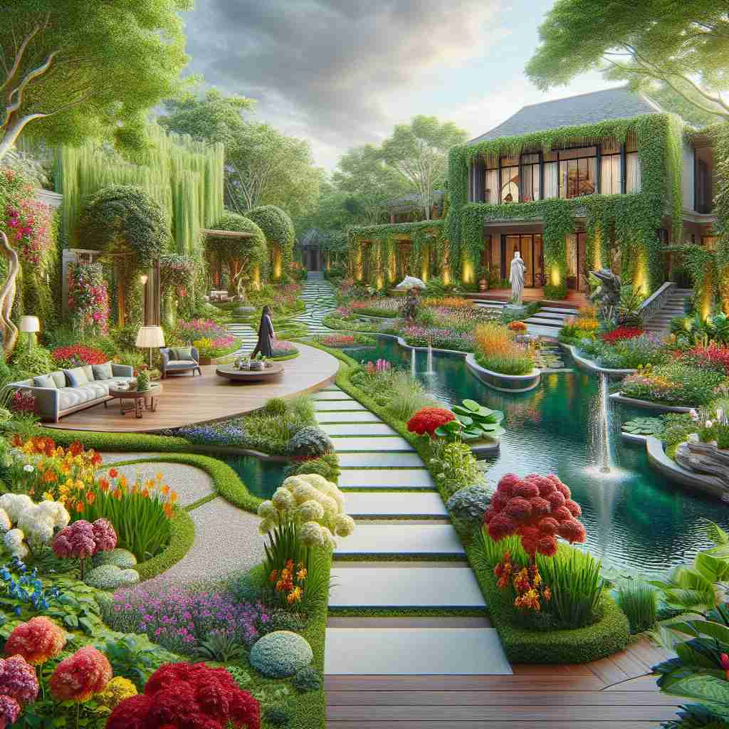 An image illustrating Jardins Exuberantes nas Propriedades de Alto Padrão